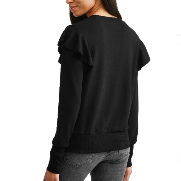 LAST ONE! Black Ruffle Shoulder Sweater - Picture 2 of 2